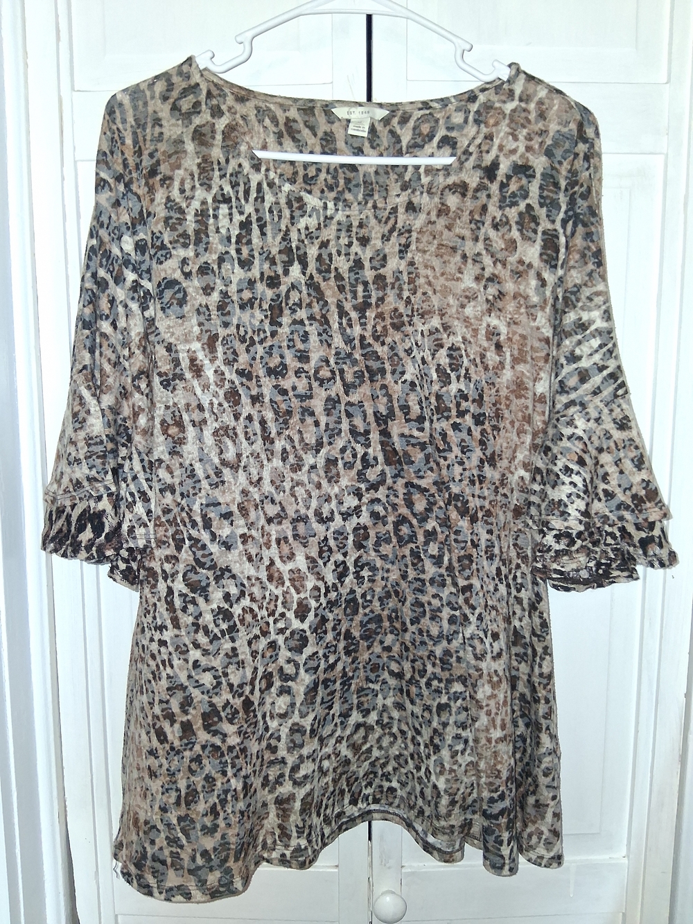 C EST. 1945 Leopard Print Ruffle-Sleeve Blouse - Brown/Tan